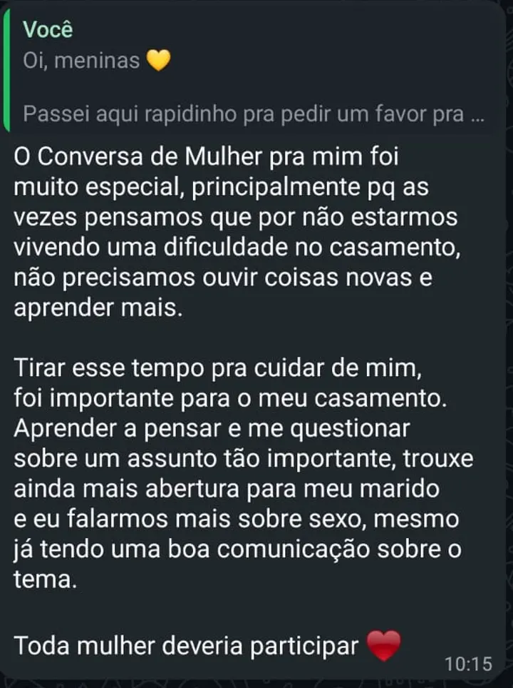 Depoimento de participante sobre a jornada com a Claudia Marques